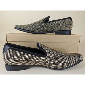 Steve Madden Mezmoryz Loafers Mens 9 Black Gold Studded Slip On Shoes NWB